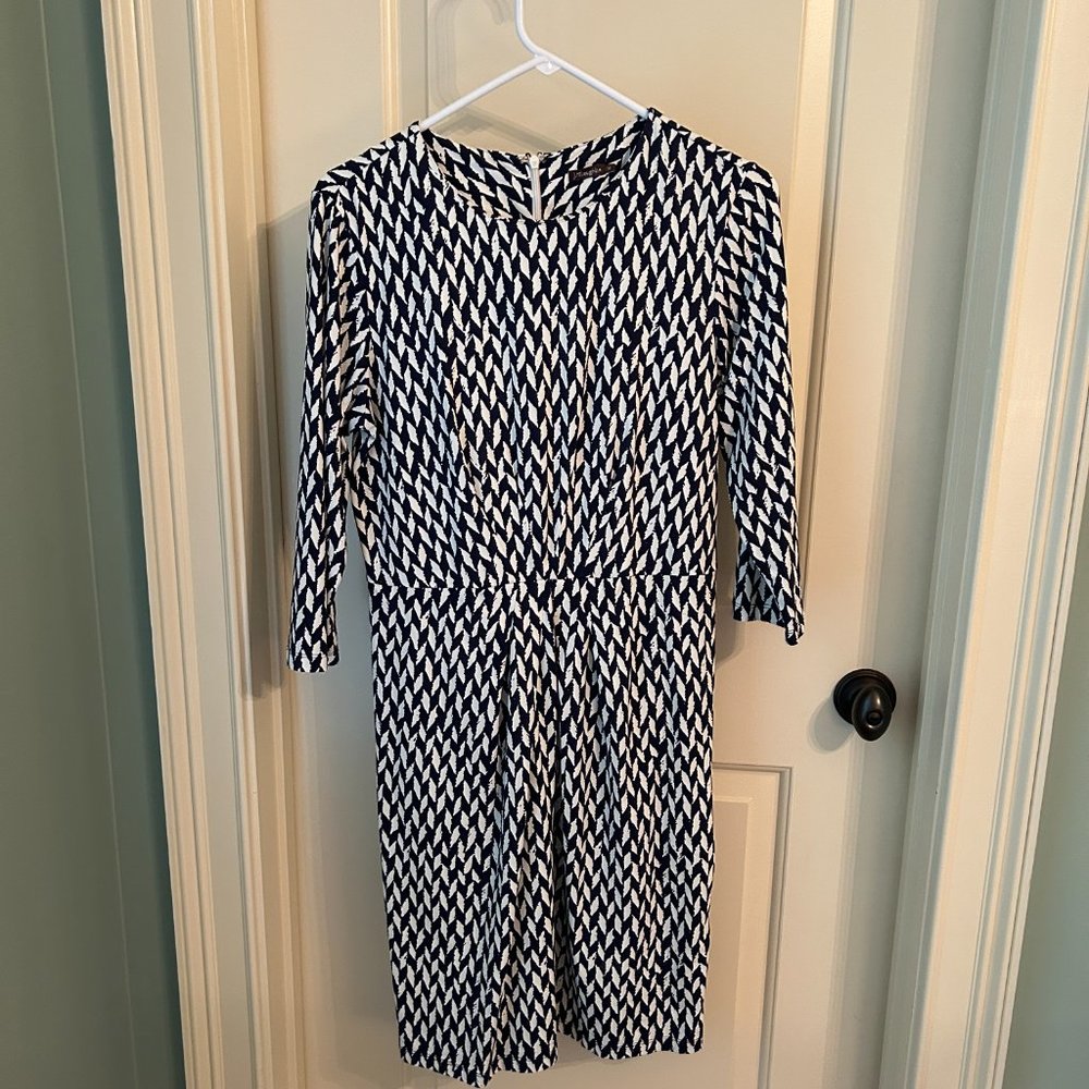 J. McLaughlin Navy & White 3/4 Sleeve Dress